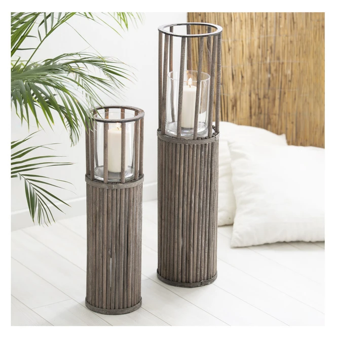 Kerzenständer - Aus Holz - Ca. 18 X 18 X 58 Cm - In Grau 1 Kerzenständer - Aus Holz - Ca. 18 X 18 X 58 Cm - In Grau