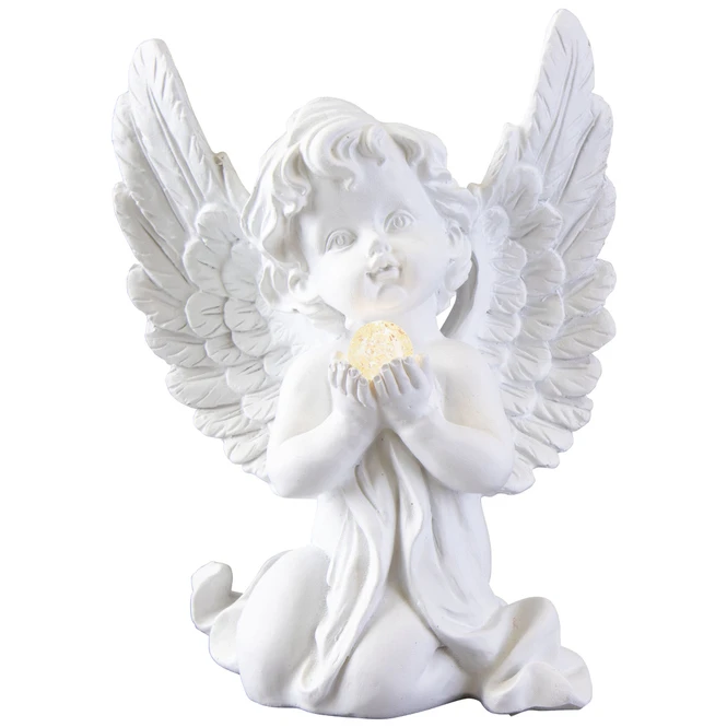 Putte Mit LED-Ball - Aus Polyresin - 14 X 9 X 18,5 Cm 1 Putte Mit LED-Ball - Aus Polyresin - 14 X 9 X 18,5 Cm