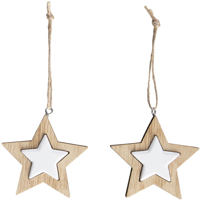 Dekohänger - Stern - Aus Holz - Ca. 7 X 1 X 7 Cm - 2 Stück 2 Dekohänger - Stern - Aus Holz - Ca. 7 X 1 X 7 Cm - 2 Stück – Bild 2