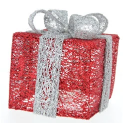 LED Geschenkbox M - Rot Silber - Ca. 20 Cm