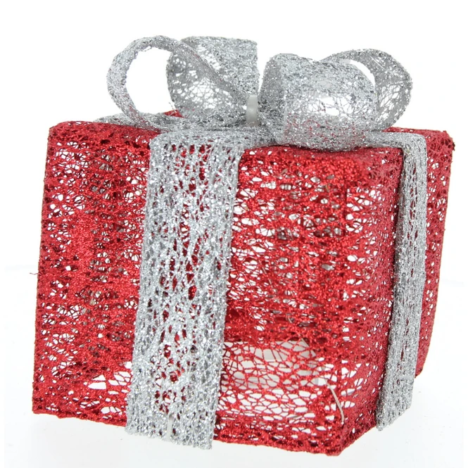 LED Geschenkbox M - Rot Silber - Ca. 20 Cm 1 LED Geschenkbox M - Rot Silber - Ca. 20 Cm