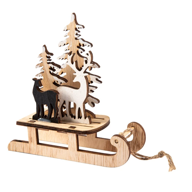 Dekoschlitten - Hirsche - Aus Holz - Ca. 14 X 5,5 X 14,5 Cm 2 Dekoschlitten - Hirsche - Aus Holz - Ca. 14 X 5,5 X 14,5 Cm – Bild 2
