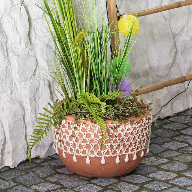 Pflanzgefäß - Boho - Aus Magnesia - Ca. 33 X 33 X 21 Cm - Braun/weiß 1 Pflanzgefäß - Boho - Aus Magnesia - Ca. 33 X 33 X 21 Cm - Braun/weiß