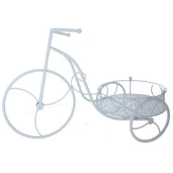 Pflanzständer Fahrrad Weiß - Aus Metall - 55x25x32 Cm