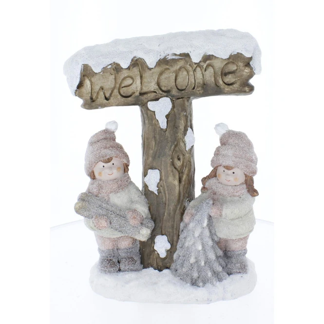 Winterkinder Mit Schild - Ca. 25 X 13,5 X 33 Cm 1 Winterkinder Mit Schild - Ca. 25 X 13,5 X 33 Cm
