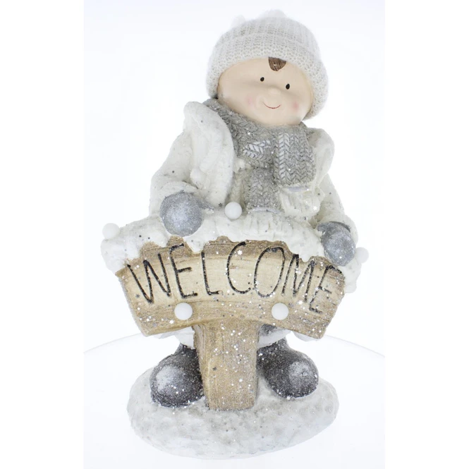 Winterkind Mit Schild Und LED - Ca. 28 X 23 X 50 Cm 1 Winterkind Mit Schild Und LED - Ca. 28 X 23 X 50 Cm