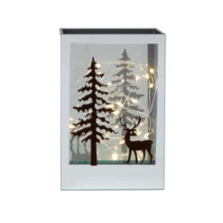 Glasdeko - Hirsch Und Baum - Mit LED - Ca. 12 X 12 X 18 Cm