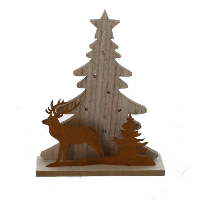 Baum Und Hirsch Mit LED - Aus Holz - 18x5x23,5 Cm 1 Baum Und Hirsch Mit LED - Aus Holz - 18x5x23,5 Cm