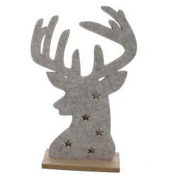 Hirschkopf Mit LED - Aus Filz Und Holz - 17x6x36 Cm