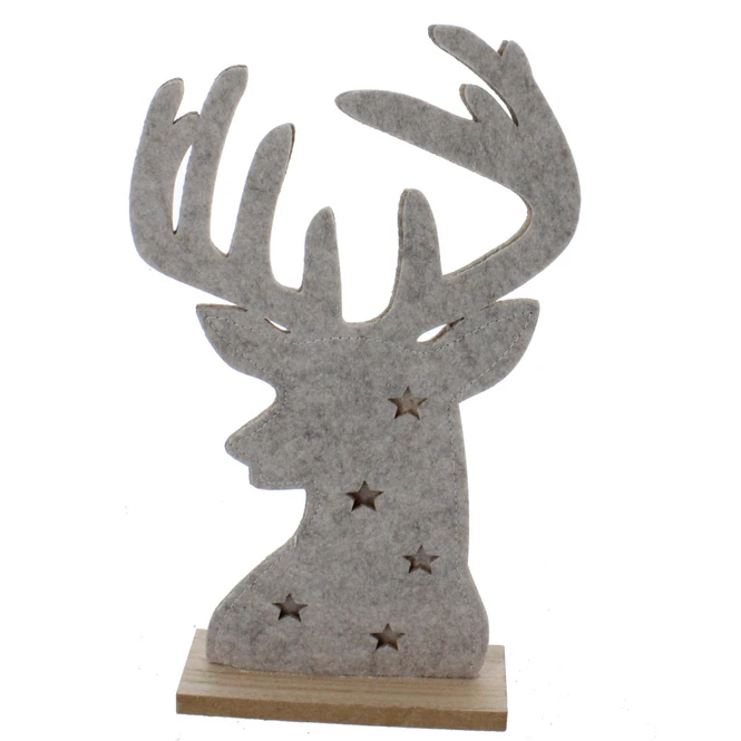 Hirschkopf Mit LED - Aus Filz Und Holz - 17x6x36 Cm 1 Hirschkopf Mit LED - Aus Filz Und Holz - 17x6x36 Cm