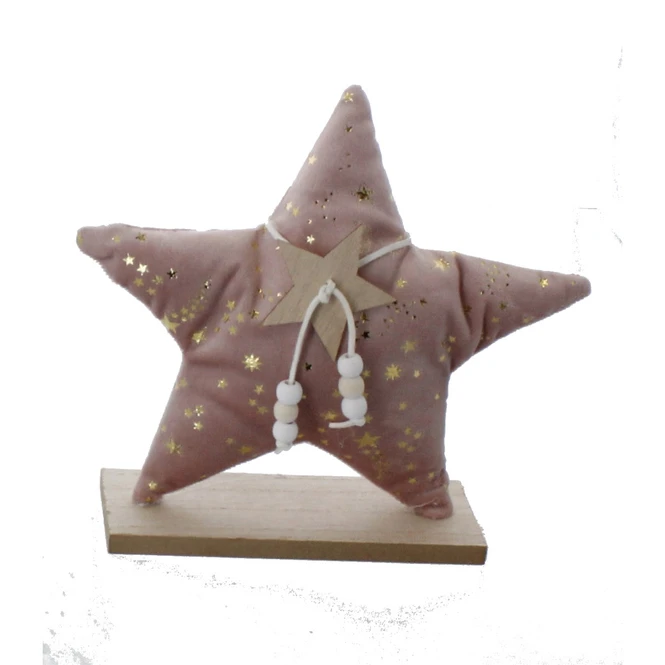 Stern Rosa/gold/braun - Aus Textil Und Holz - 20,5x6x20,5 Cm 1 Stern Rosa/gold/braun - Aus Textil Und Holz - 20,5x6x20,5 Cm