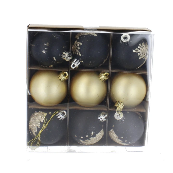 Christbaumkugeln - Schwarz/gold - Bruchsicher - ø Ca. 6 Cm - 9 Stück 1 Christbaumkugeln - Schwarz/gold - Bruchsicher - ø Ca. 6 Cm - 9 Stück