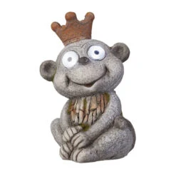 Affe Mit Krone - Mit Solar LED - Aus Polyresin - Ca. 14 X 11 X 20,5 Cm