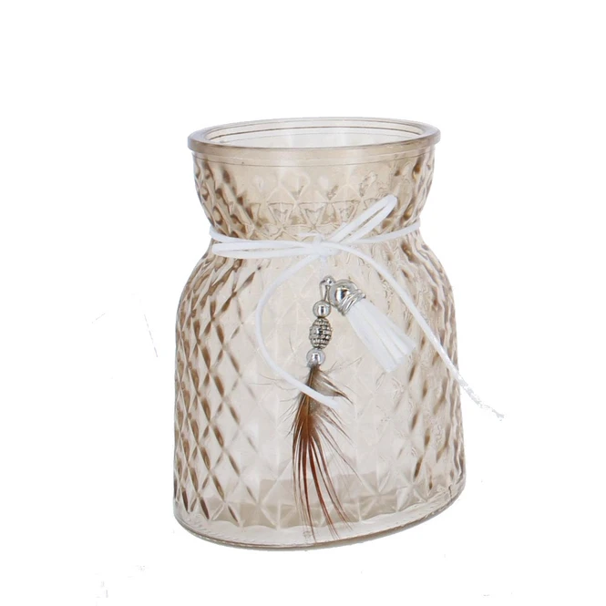 Vase Mit Quaste - Braun - Aus Glas - Ca. 10 X 13,5 Cm 1 Vase Mit Quaste - Braun - Aus Glas - Ca. 10 X 13,5 Cm