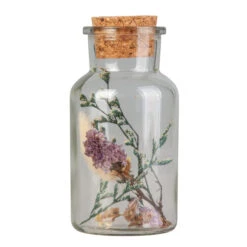 Flasche Mit Trockenblumen - Lila/grün/weiß/gelb - Aus Glas - Ca. 6,5 X 12,5 Cm