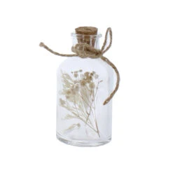 Flasche Mit Trockenblumen - Weiß/creme - Aus Glas - Ca. 5,5 X 10,5 Cm
