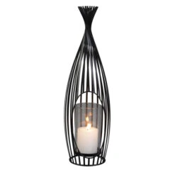 Windlicht - Schwarz - Aus Metall Und Glas - Ca. 16 X 15 X 50,5 Cm