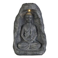 Buddha Mit Solar LED - Aus Magnesia - Ca. 26 X 16,5 X 37 Cm
