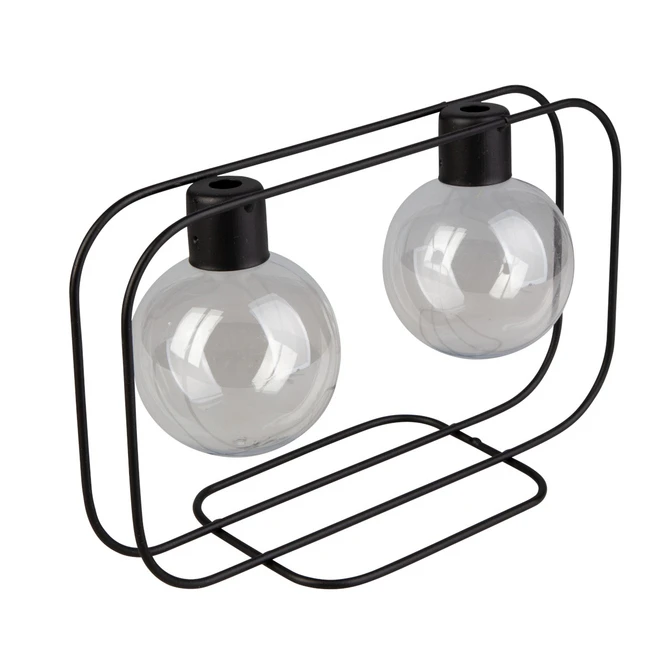 Doppelvase In Kugelform - Schwarz - Aus Metall Und Glas - Ca. 25,5 X 9,5 X 15 Cm 1 Doppelvase In Kugelform - Schwarz - Aus Metall Und Glas - Ca. 25,5 X 9,5 X 15 Cm