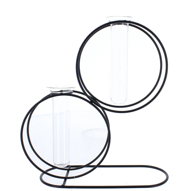 Doppelvase - 2 Reagenzgläser In Metallständer - Ca. 22 X 7 X 21 Cm 1 Doppelvase - 2 Reagenzgläser In Metallständer - Ca. 22 X 7 X 21 Cm