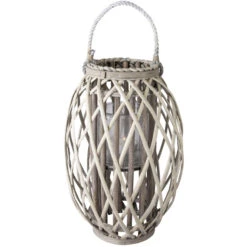 Windlicht - Mit Grauer Weide Ummantelt - Ca. 17 X 41 Cm