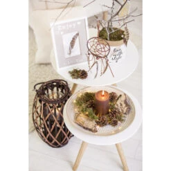 Windlicht - Mit Brauner Weide Ummantelt - Ca. 17 X 41 Cm