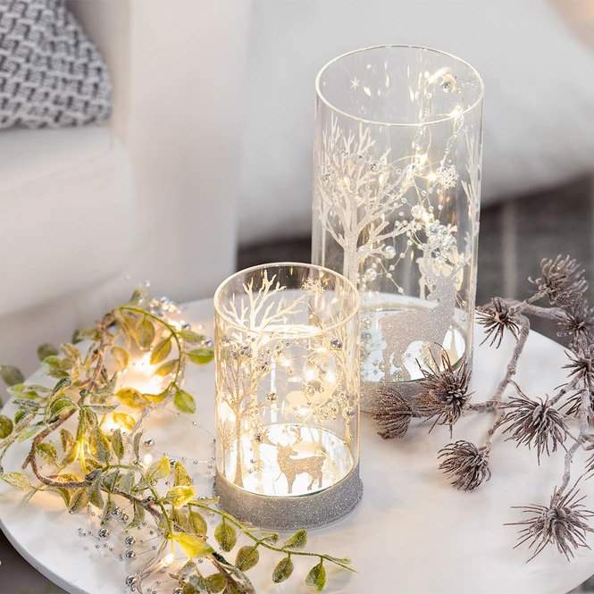 LED-Zylinder - Hirsche - Aus Glas - Ca. 10 X 10 X 20 Cm 2 LED-Zylinder - Hirsche - Aus Glas - Ca. 10 X 10 X 20 Cm – Bild 2